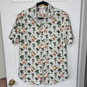 Denim & Flower Ricky Singh Button Down Men’s Shirt w/Palm Trees and Santa Sz L